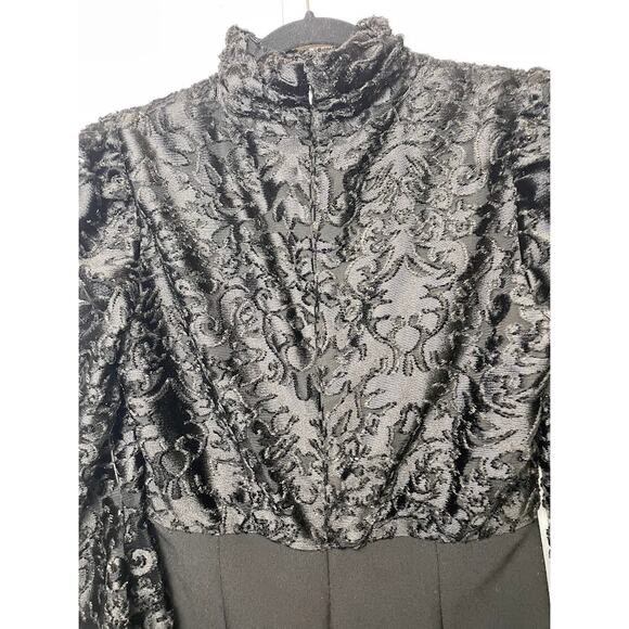 Badgley Mischka Formal Long Sleeve Dress Velvet Burnout Mock Neck Cocktail Sz8 - Picture 7 of 15